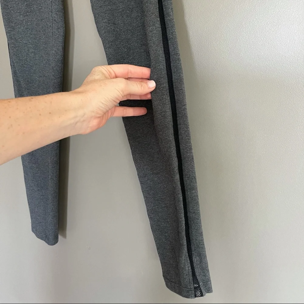 High Waisted Heather Gray Leggings with‎ Mesh Side Stripe Detail Slim Fit Active